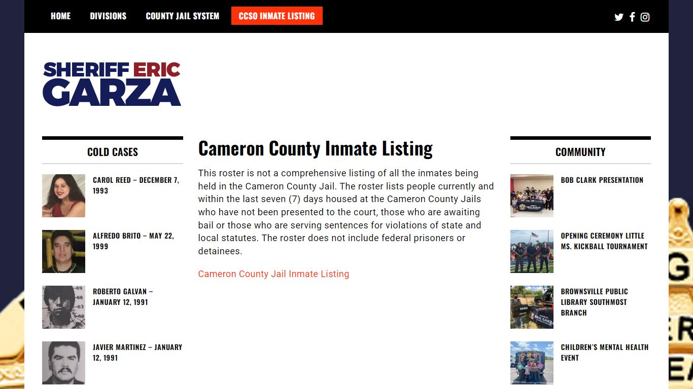 Cameron County Inmate Listing