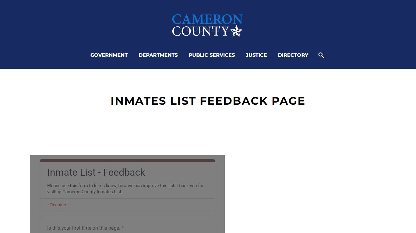 Inmates List Feedback Page - Cameron County