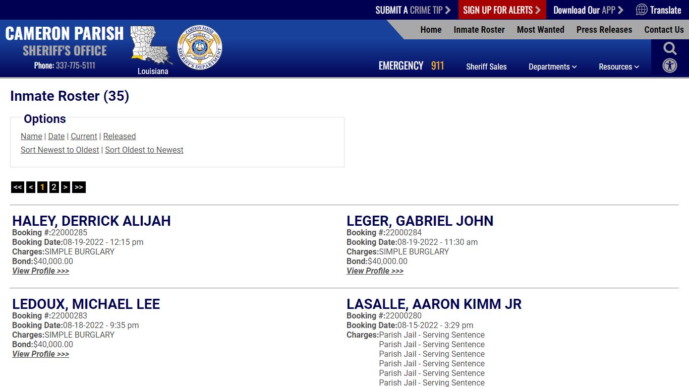 Inmate Roster - Current Inmates Booking Date Descending - Cameron ...